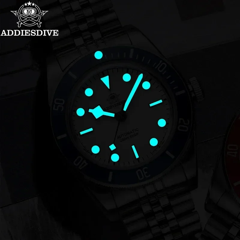 ADDIESDIVE AD2043 Men's Watch Luxury Black Dial Red Bezel BGW9 Luminous 200M Waterproof NH35 Movement Automatic Mechanical