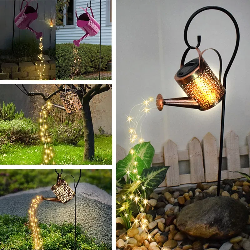 

Solar Watering Can Ornament Lamp Garden Landscape Path Art Light Decoration Hollow-out Iron Shower LED Lights String