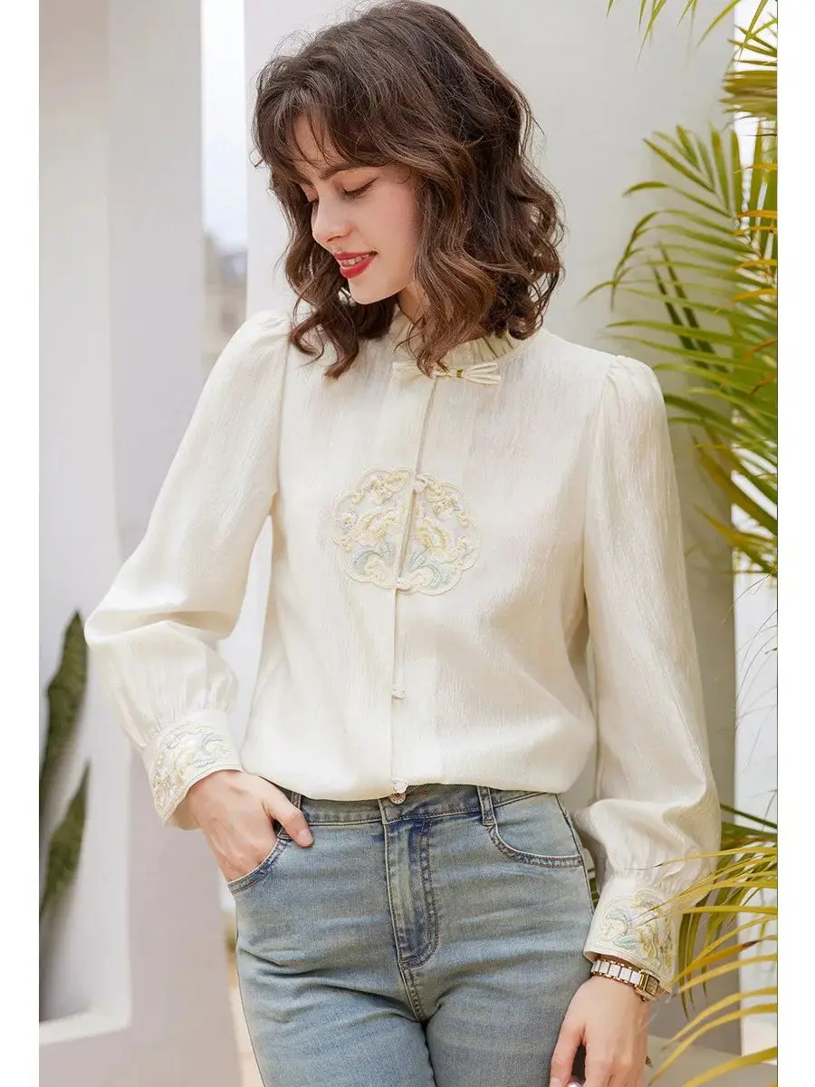 Рубашка с вышивкой в китайском стиле от LOUIS YAO новинка весны 2024 элегантная