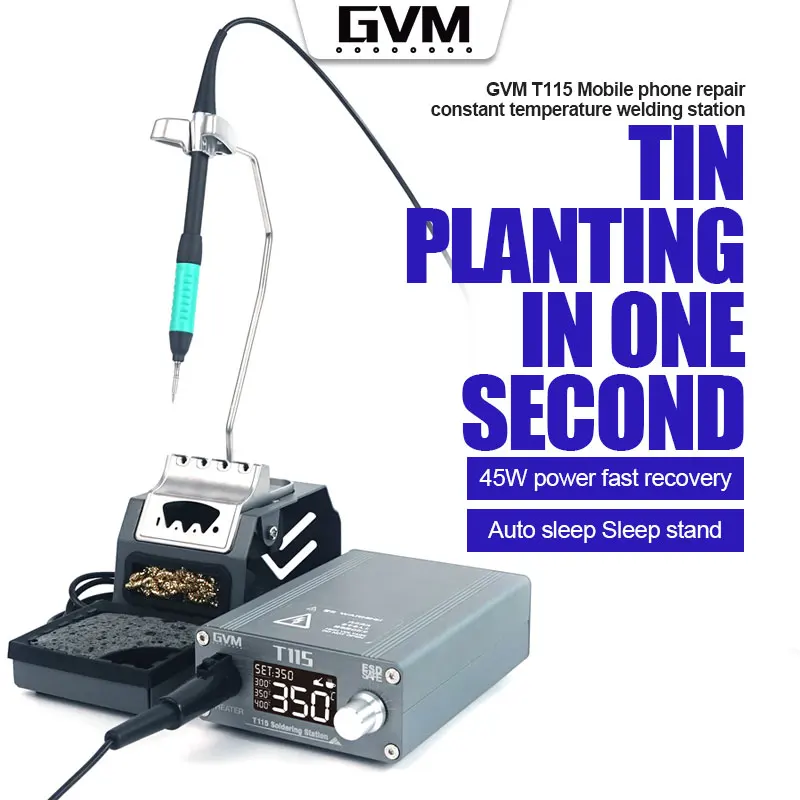 

GVM T115 Mobile Phone Repair Constant Temperature Welding Station 45W Power Compatible with C115 Series Soldering Iron Tips