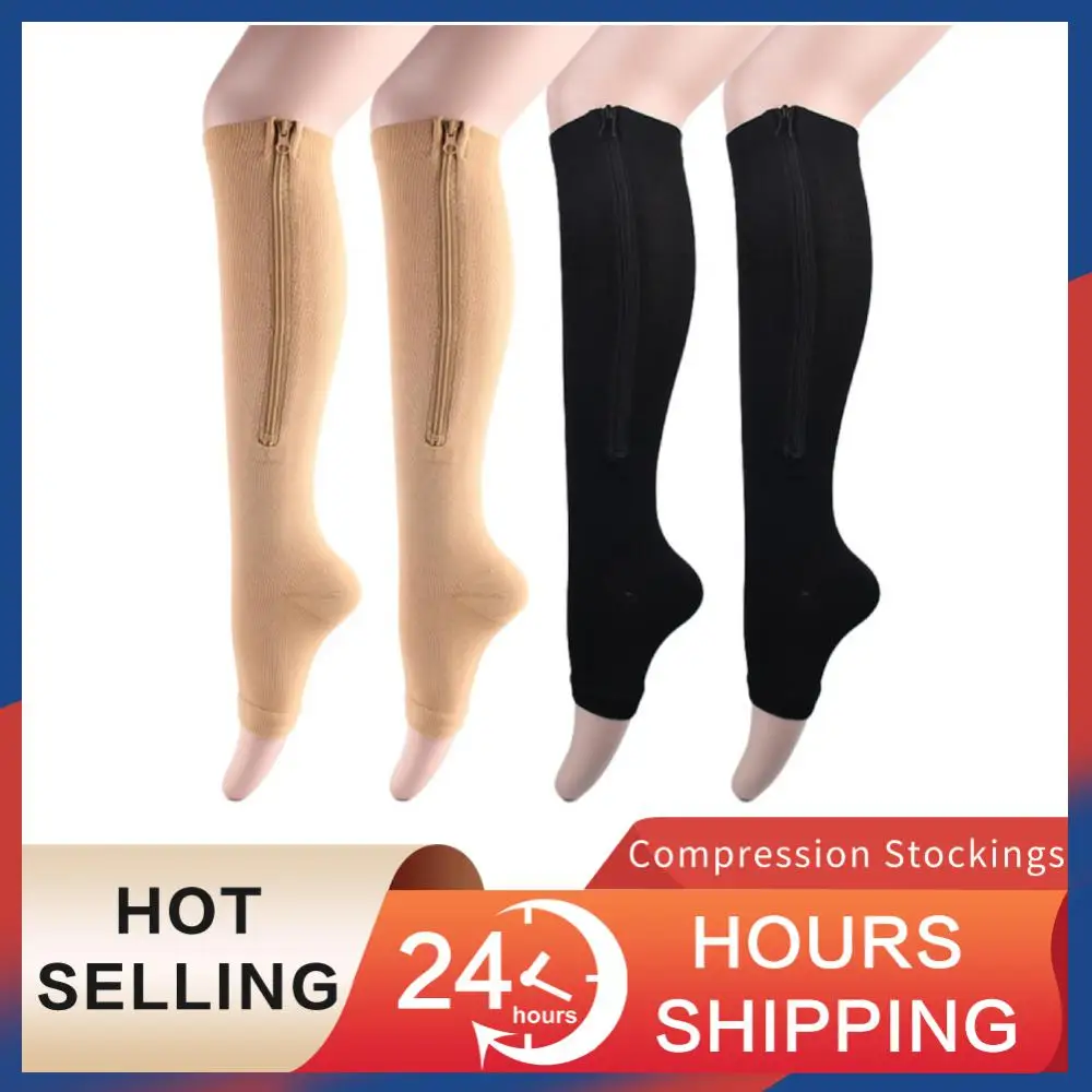 

5 парт/лот компрессионные чулки с открытым носком до колена, женские компрессионные чулки с молнией, оптовая продажа