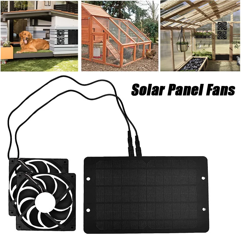 10W Solar Panel Kit 10W 12V Waterproof Solar Powered Dual Fan Kit Ventilator Exhaust Fan For Dog Chicken House Greenhouses Sheds