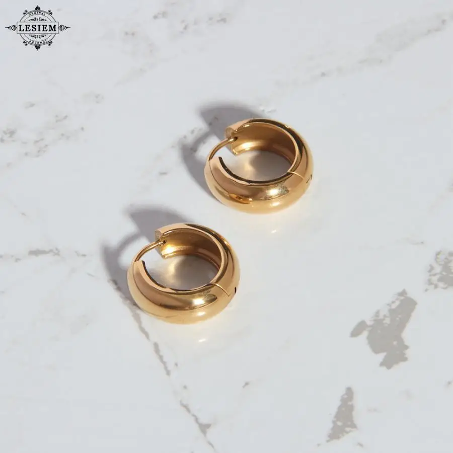

LESIEM Vintage Love 18KGP Gold Filled Lady earrings trendy circle and round earring for women floating charms
