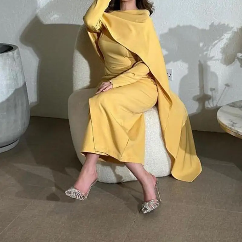 

High Neckline Prom Dress Long Sleeves With Ankle Length Evening Elegant Summer Party Dress For Women 2023