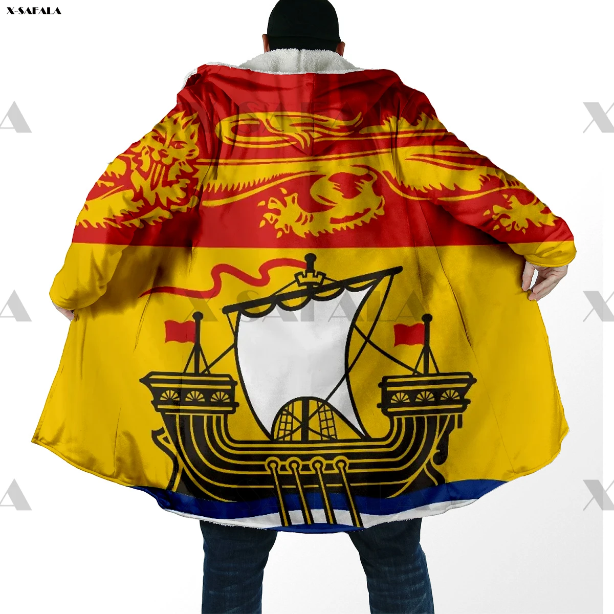 

New Brunswick Canada Flag Print Higher Quality Casual Warm Overcoat Cashmere Male Hooded Cloak Fleece Hoodie Blanket Duffle