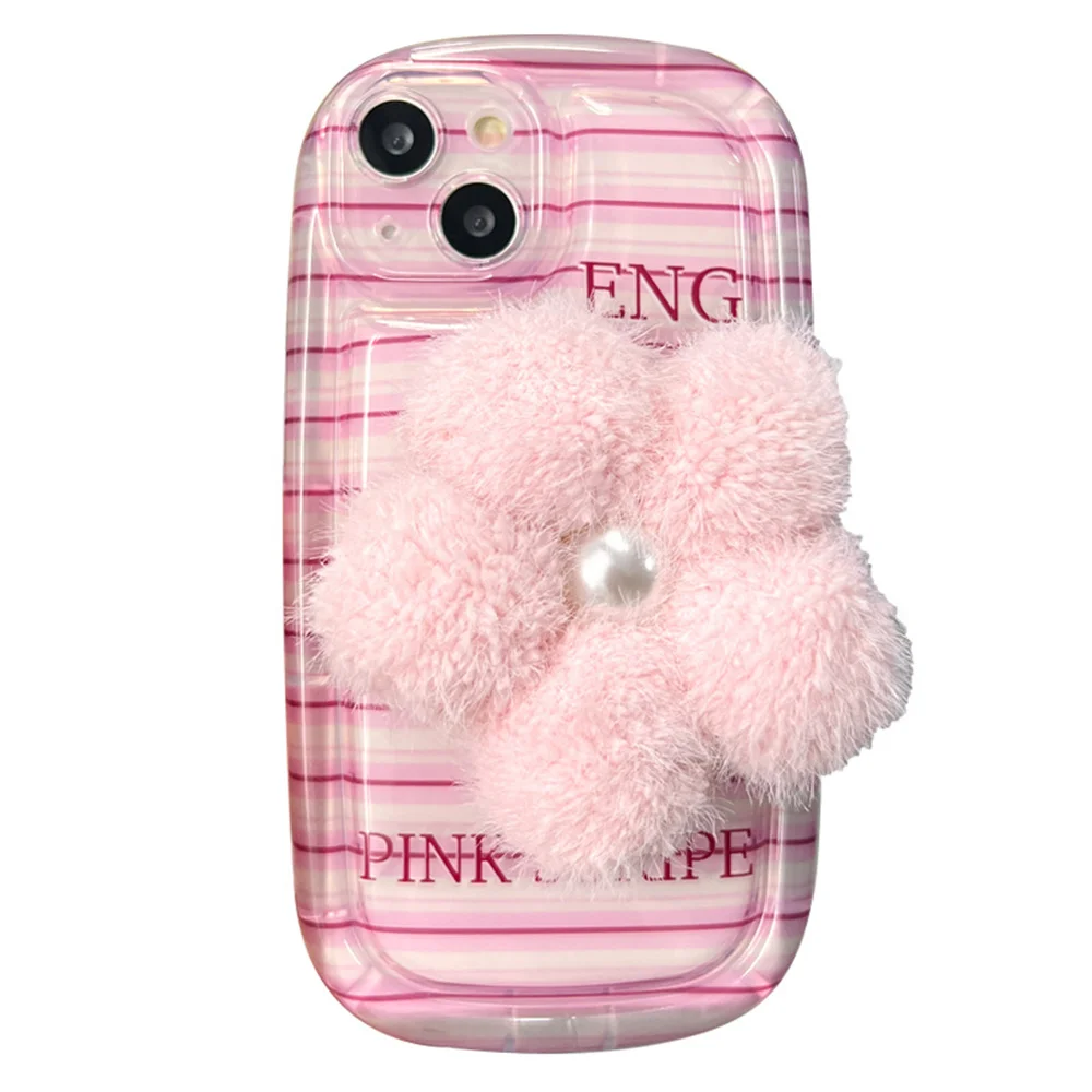 

Ins Plush Pink Flower Phone Case for Apple 14 iphone13/12/11 New Fashion Cute Silicone Case Women's Gift