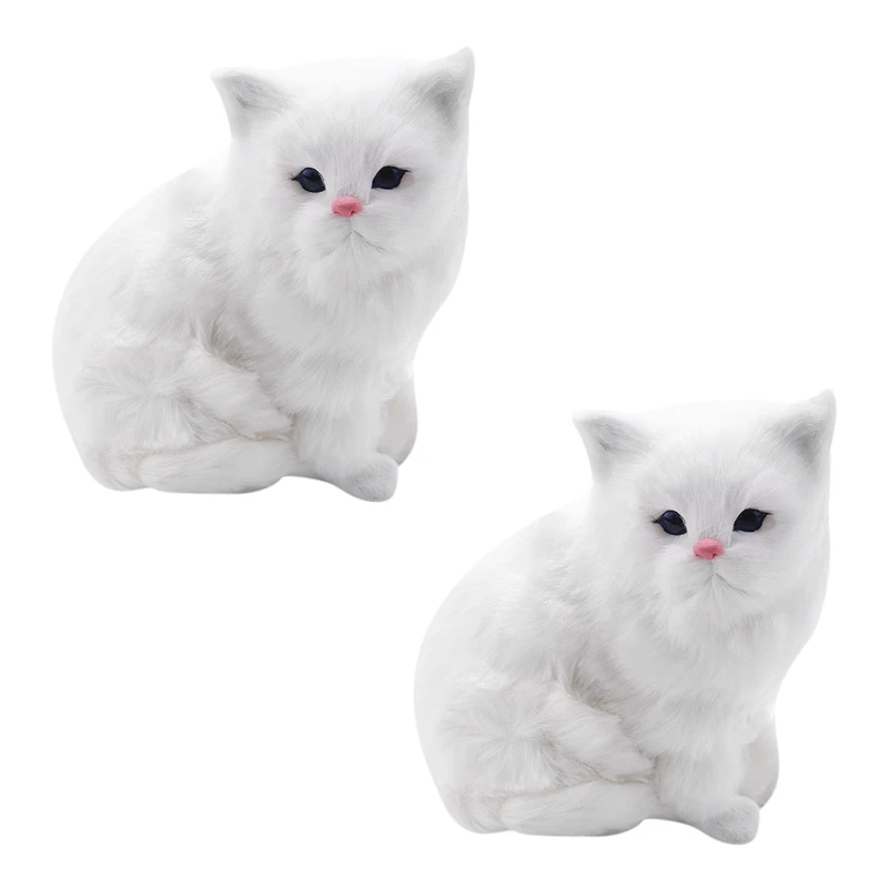 

2X Realistic Cute Simulation Stuffed Plush White Persian Cats Toys Cat Dolls Table Decor Kids Boys Girls
