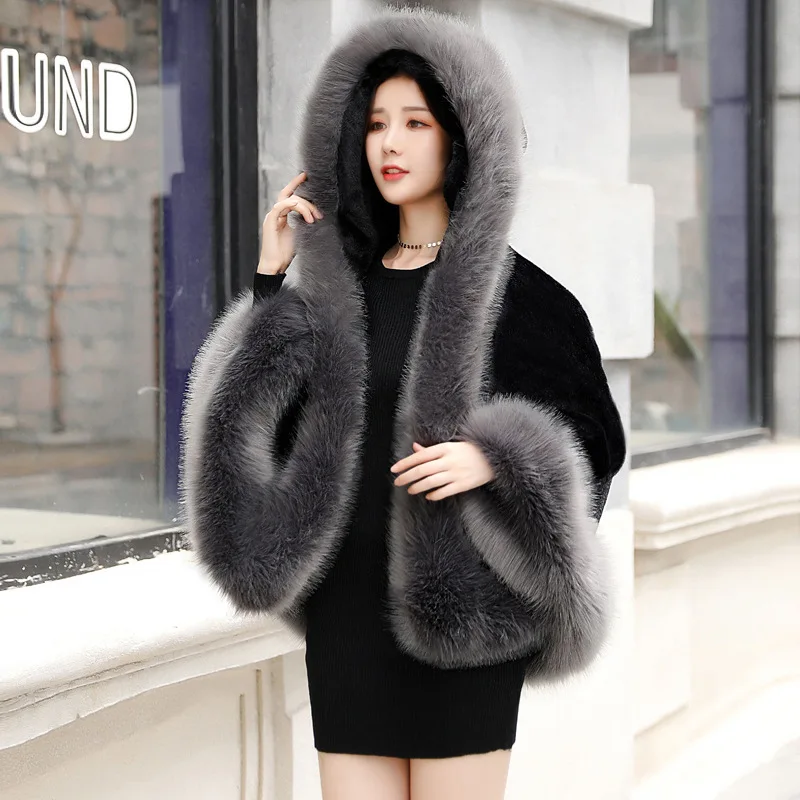

Shawl Cloak 2022 Faux Fur Coat Women's Winter Autumn Hooded Women's Short Cloaks