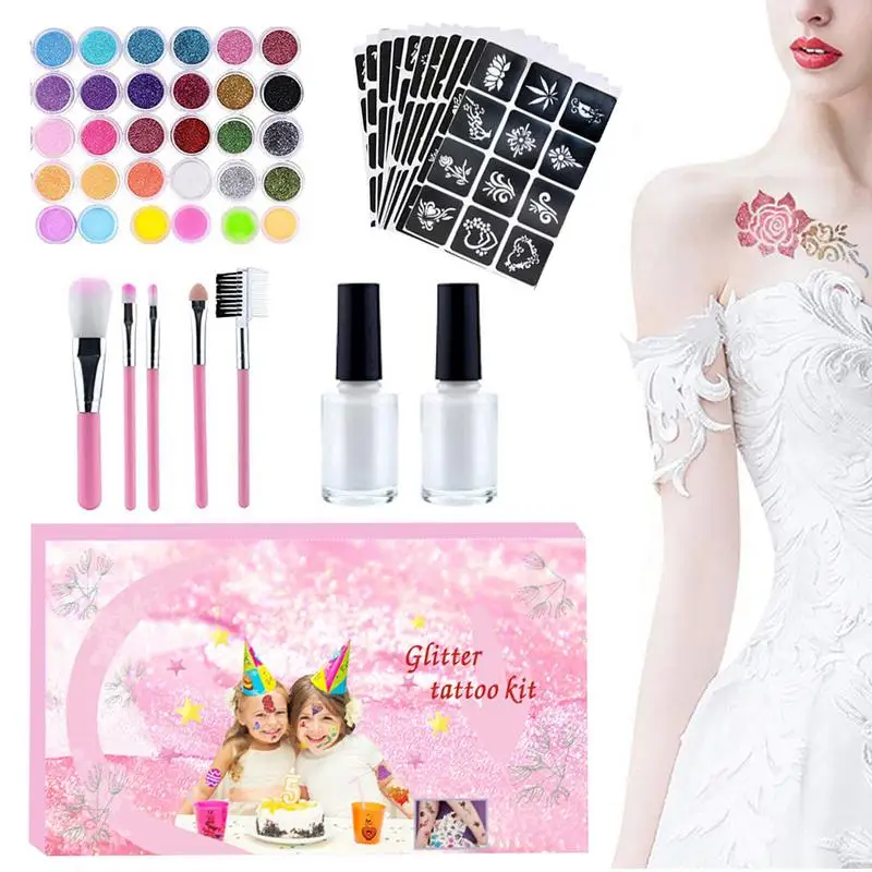 

Glitter Sticker Stencils Safe Adults & Kids Arts Glitter Make-Up Kit Body Make-up For Party Halloween Birthday Christmas