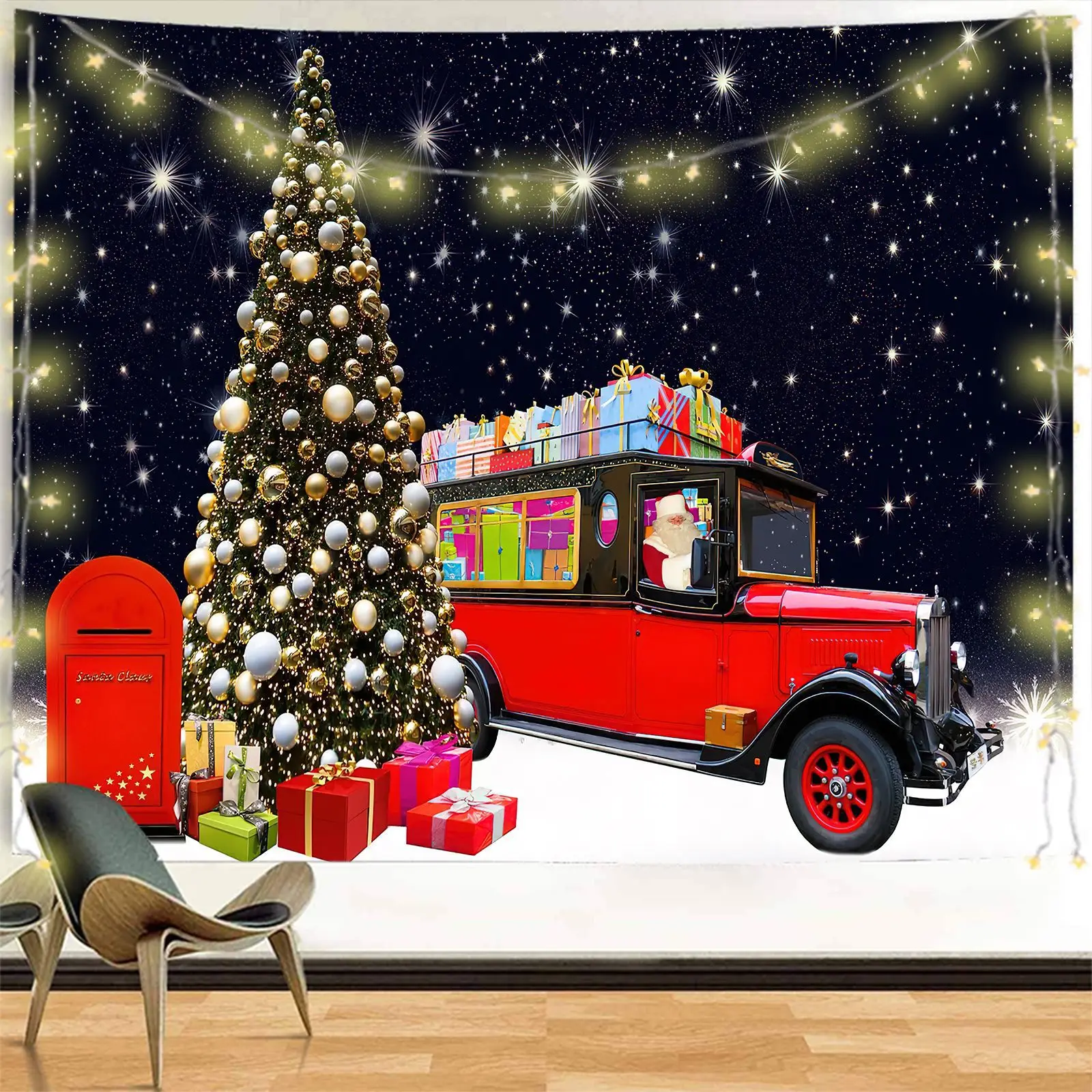 

Tapestry Aesthetics Christmas Series Elk Snow Wall Tapestry 3D Pattern Printing Home Decoration