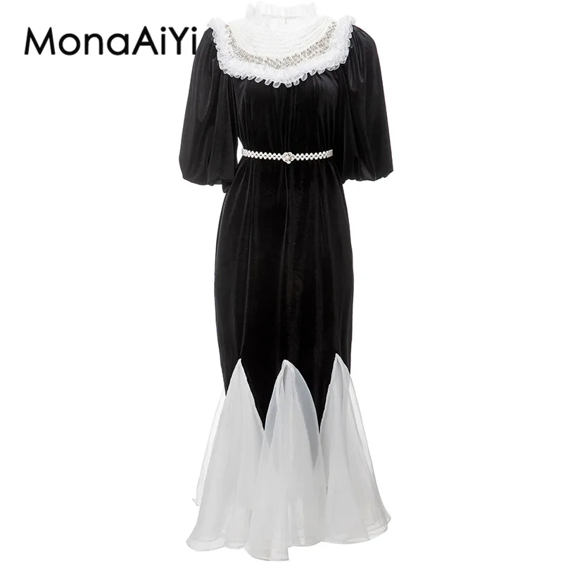 Новое модное дизайнерское женское платье MonaAiYi с высоким воротником и коротким