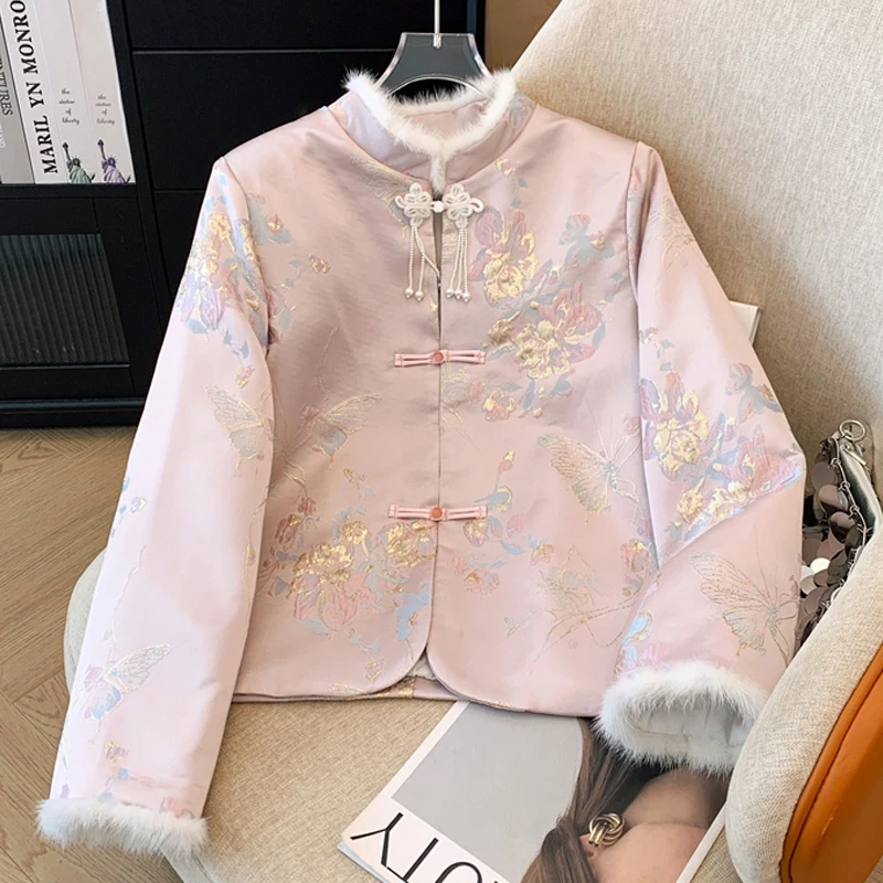 Новое китайское пальто на хлопковой подкладке для женщин зимнее