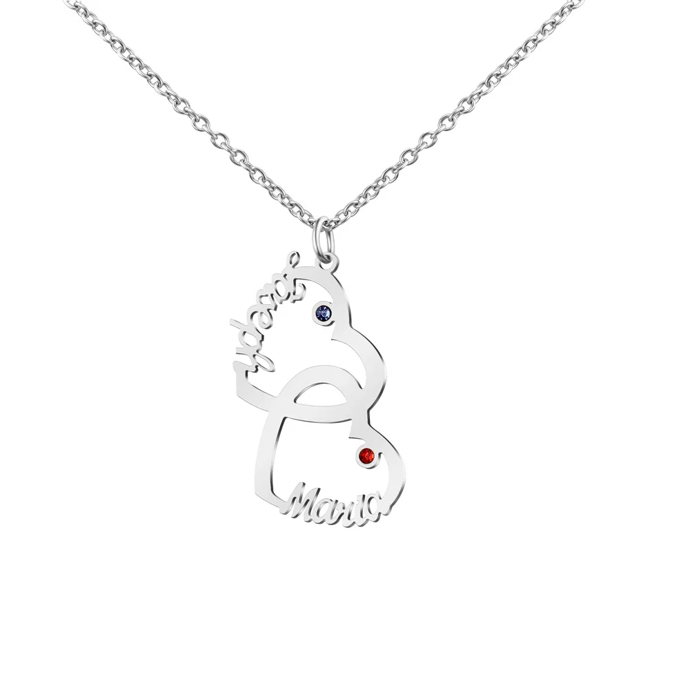 

Personalized DIY Cross Double Heart Diamond Necklace Engraved Name Women's Clavicle Chains Stainless Steel Pendant Necklaces
