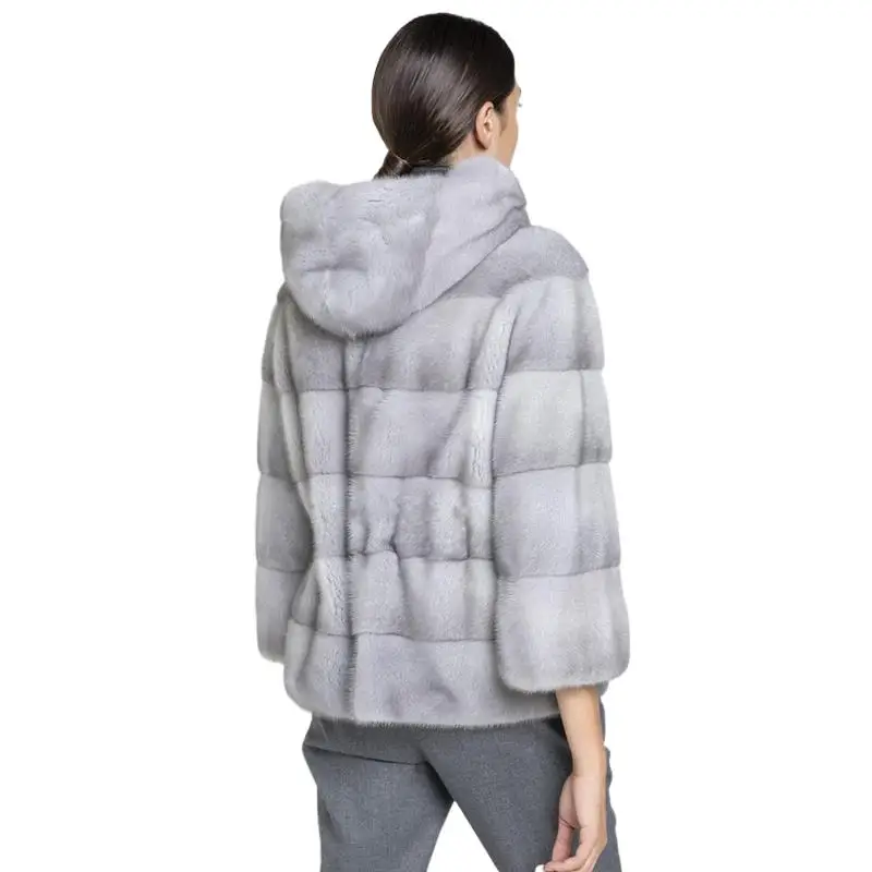 Warm Fur Coats With Hood Luxurious Thicken Mink Fur Overcoat For Women Fashion Sapphire Mink Jacket Ladies Real Furs Outerwear