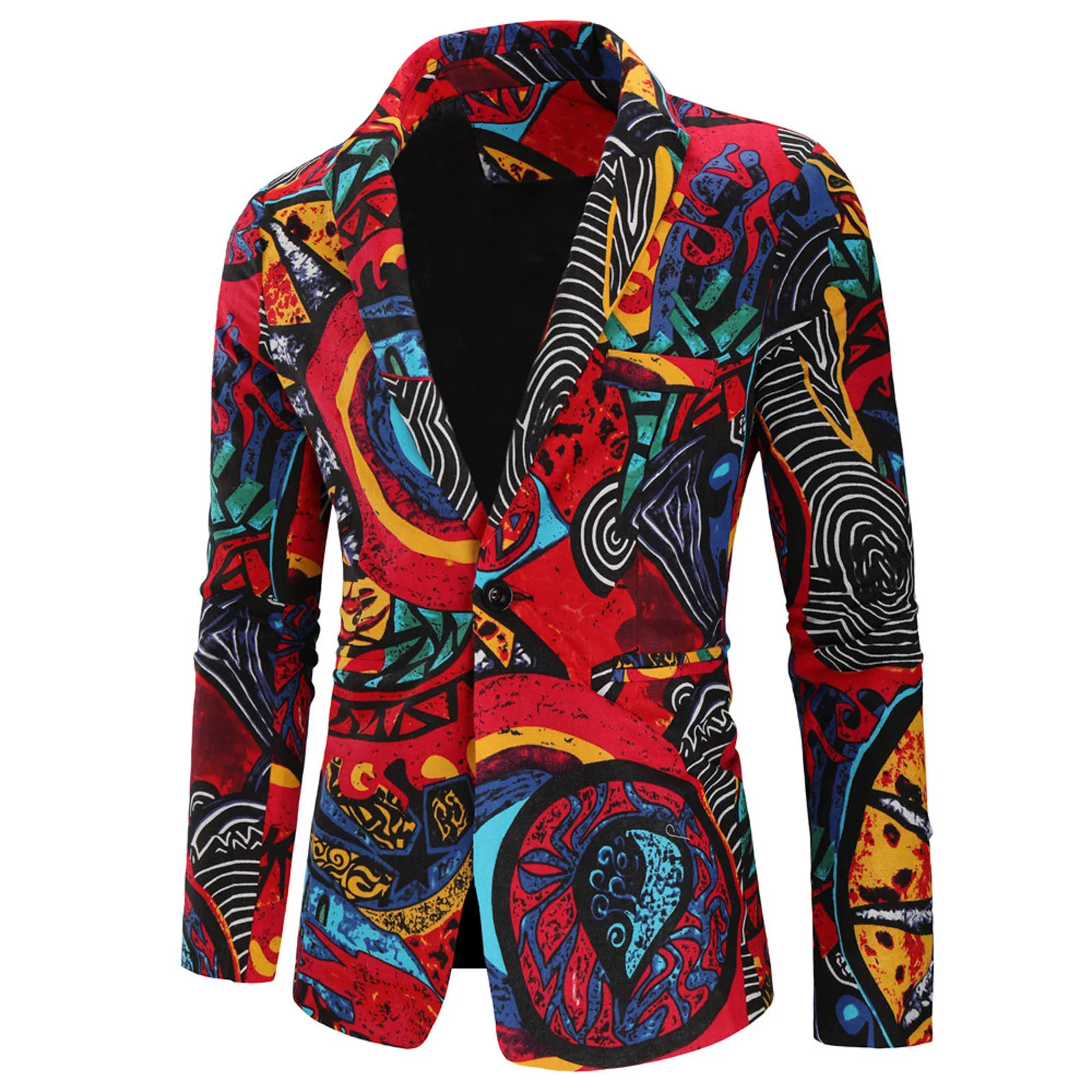 

Men's Fashion Coat Casual Buckle Retro Printing Jacket Single-breasted Suit Jacket Sleeveless Handsome Fashion Coats