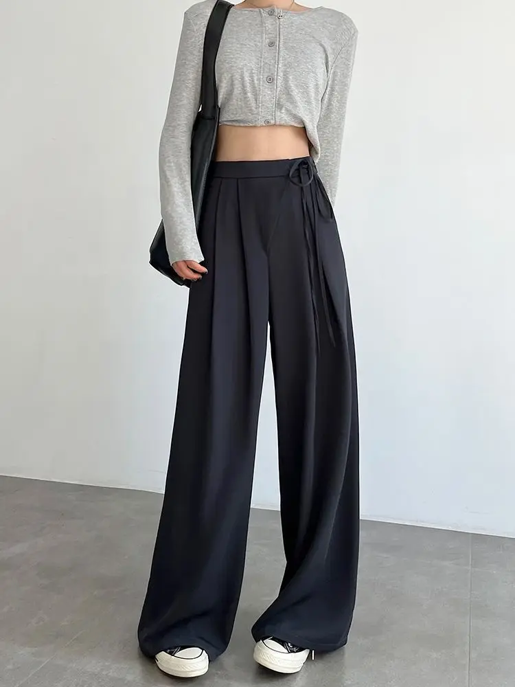 

Women Wide Leg Pants 2023 Spring Thin Classic High Waist Pockets Long Palazzo Loose Suit Trousers Korean Casual Bottoms F21