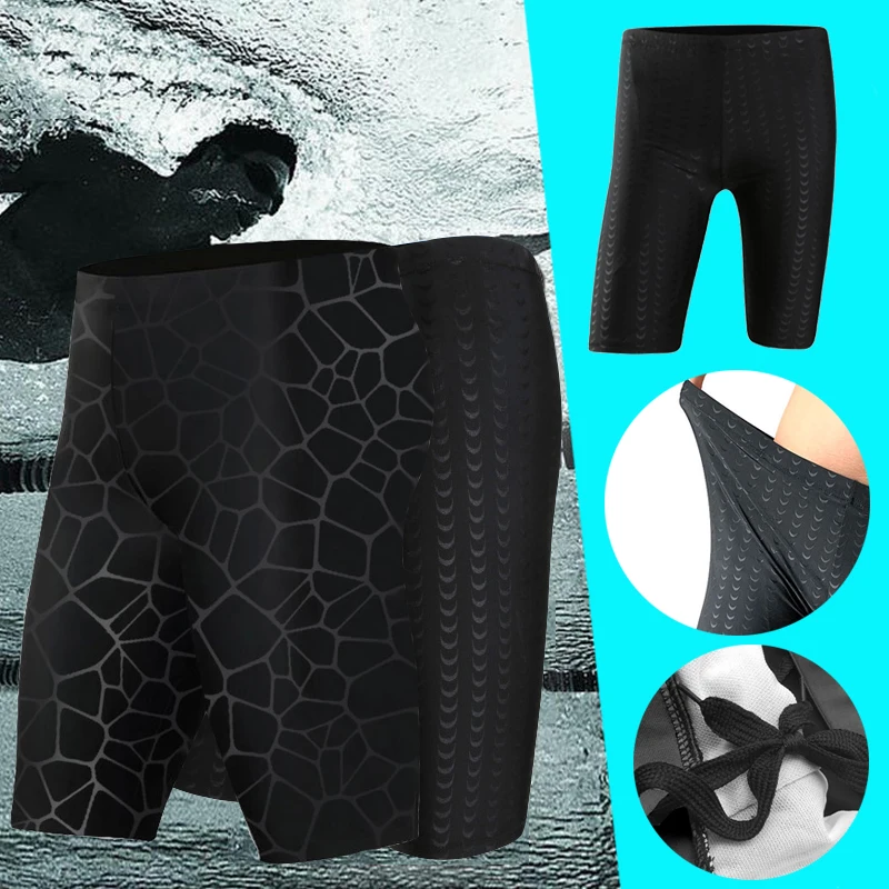 

Men's Sharkskin Swimsuit Printing Swimming Trunks Racing Swimming Shorts Professional Training Knee-Length Swimming Boxers