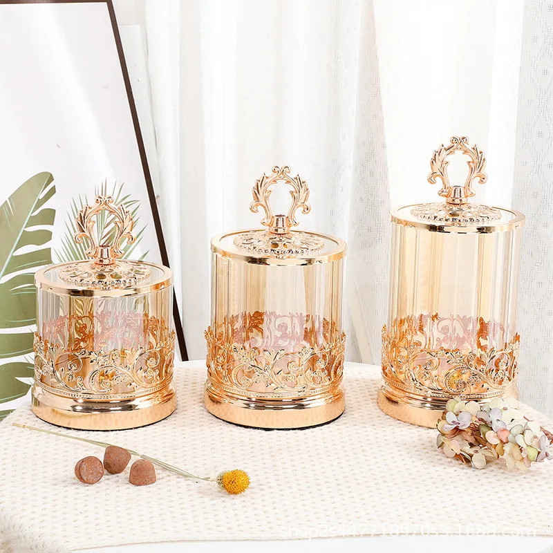 Золотая банка для конфет европейская стеклянная ваза позолоченная ажурная