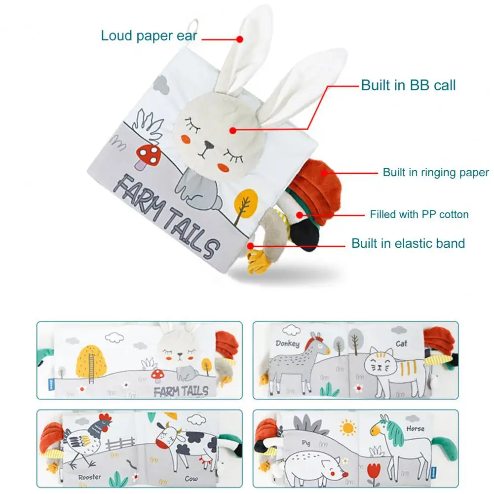 

Safe Tear Resistant Rabbit Lion Cloth Book Sensory Educational Toys for Boys Girls Soft Cloth Book Rattle Book Toy