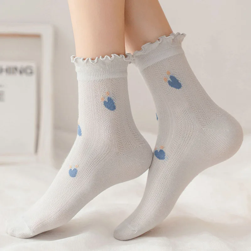 Women Socks Floral Vintage Girls Sock Breathable Cotton Kawaii Short Sox Summer Ultra-thin High Quality Lolita Ankle Calcetines