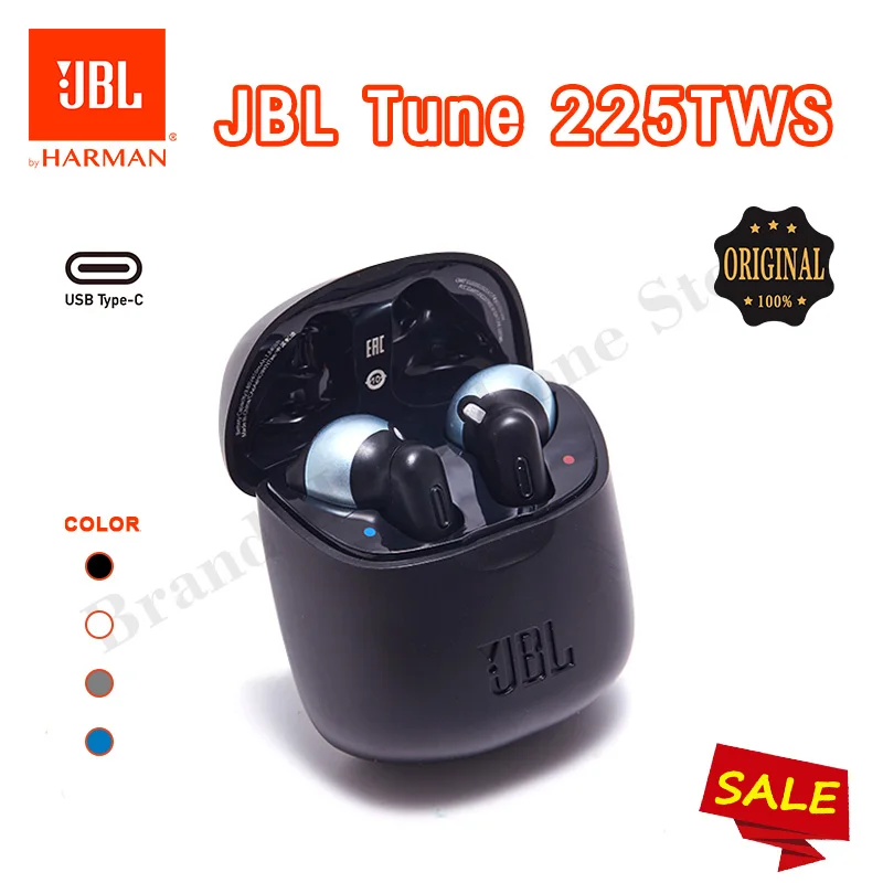 Оригинальные беспроводные Bluetooth-наушники JBL Tune 225TWS, стереонаушники JBL T225, наушники с басами, гарнитура с микрофоном