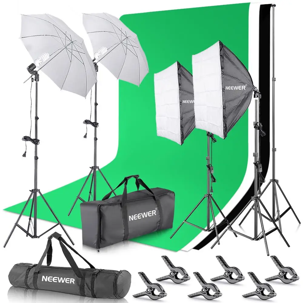 

Neewer 8.5 x 10 feet/2.6 x 3 meters Background Support System with 10 X 20 feet/3 X 6 meters Backdrop 5500K Umbrellas Softbox