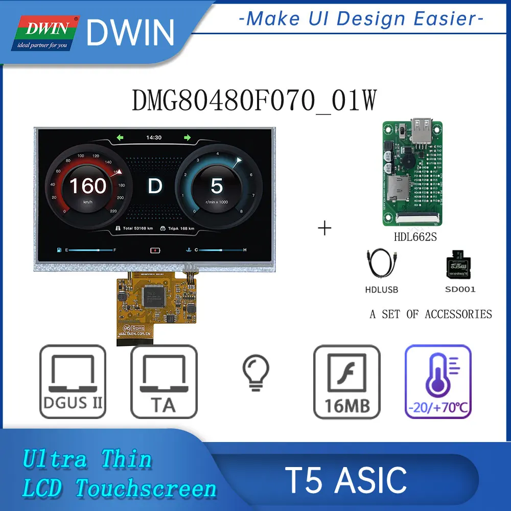 

DWIN 7 Inch TFT Display Panel 800*480 Ultra-thin COF Structure IPS Resistive Touch Screen LCD Modules 50 Pin Interface Low Cost