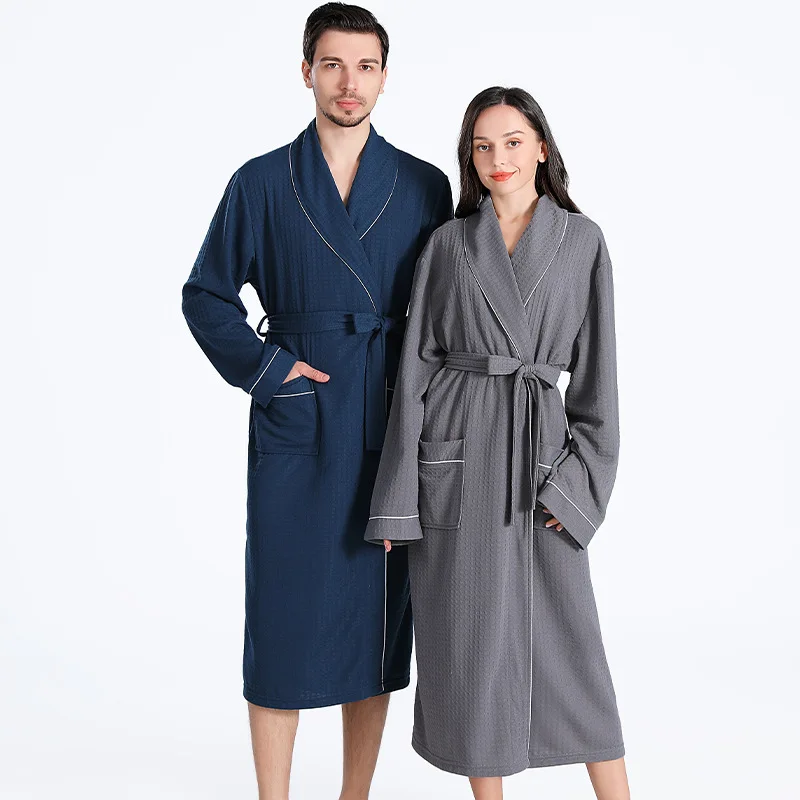New Spring Summer Pajamas Women Men Long Hotel Waffle Bathrobe Couples Robe Absorbent Quick Dry Men's Comfortable Pajama