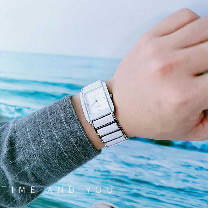CHENXI Couple Watch For Women Men Ceramic Unique Bracelet Wristwatch Fashion Casual Women Square Watch Gifts Lover's Watches