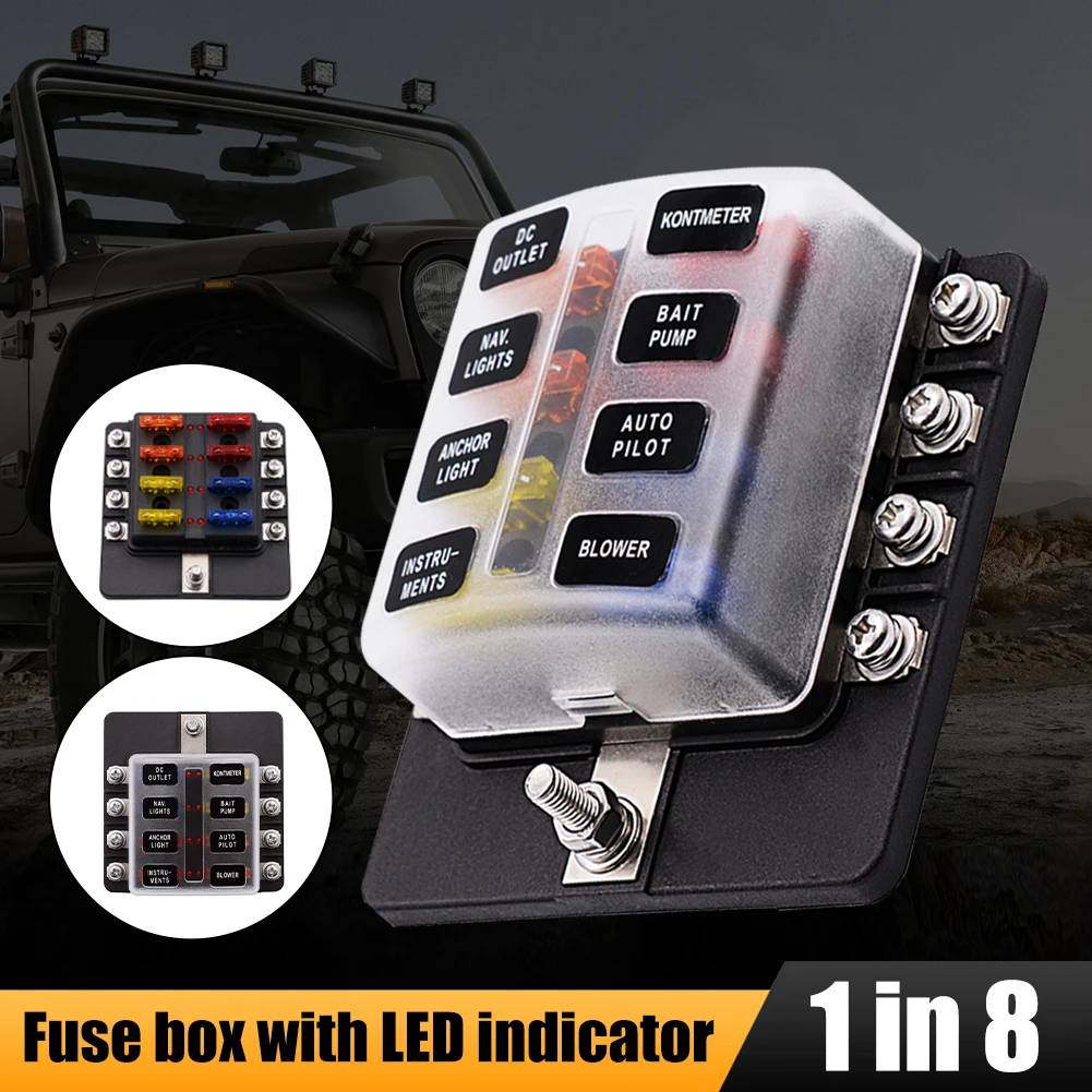 

32V 8.5X8.5X3.5cm Blade Fuse Box Flame-retardant High-low Temperature Material Waterproof Fuse Block With LED Indicator