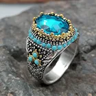 Винтажное серебряное турецкое мужское кольцо ручной работы с гравировкой, инкрустированное большое кольцо с голубым цирконом, готическое панк кольцо, мусульманские украшения
