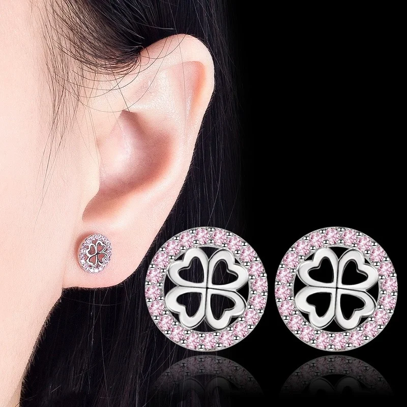 

Fashion Small Clover Stud Earring Female Hypoallergenic Silver Color Shiny Lucky Four Leaf Earring Silver Jewelry