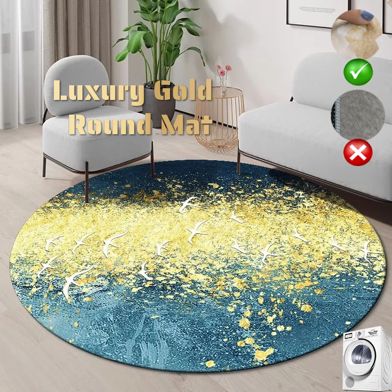 

Luxury Rug Gold Color Round Carpets for Living Room Sofas Large Area Rugs Bedroom Decor Bedside Chair Mat Anti Slip Floor Mats