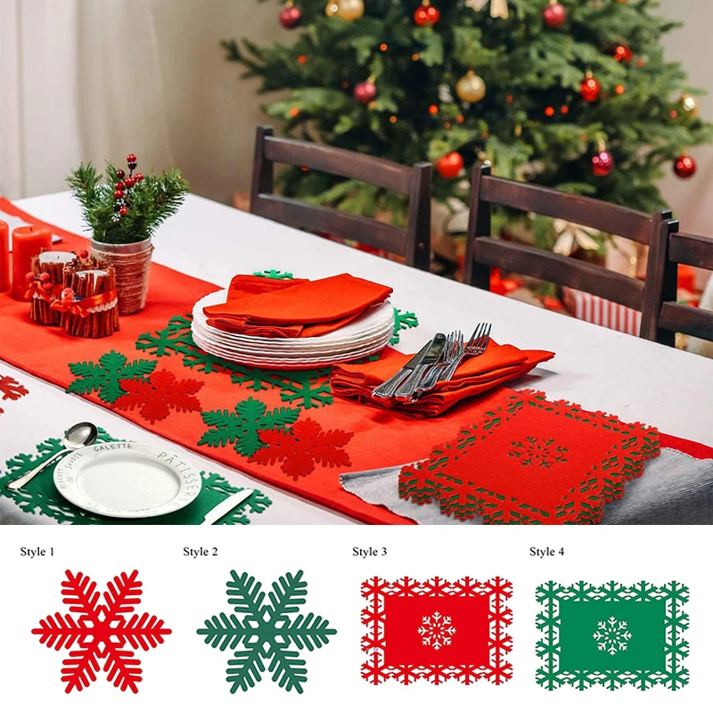 

1PCS Christmas Placemats Snowflake Shaped Felt Cup Mat Anti-Skid Table Placemat Kitchen Food Bowl Mat Cushion For Home Table