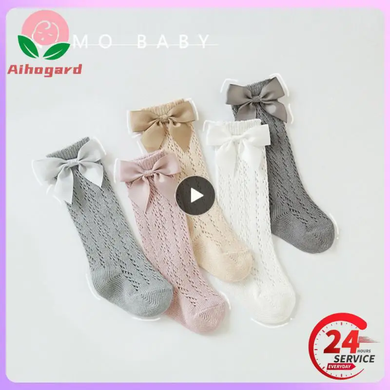 

Baby Socks Summer Mesh Cute Bows Hollow Kids Girl Knee High Socks Breathable Solid Color Soft Infant Toddler Long Socks