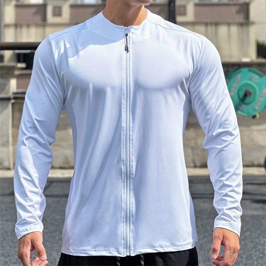 

Gym Fitness T-shirt Men zipper Long Sleeve Skinny Shirt Male Bodybuilding Tees Tops Running Sports Quick Dry Training Clothing