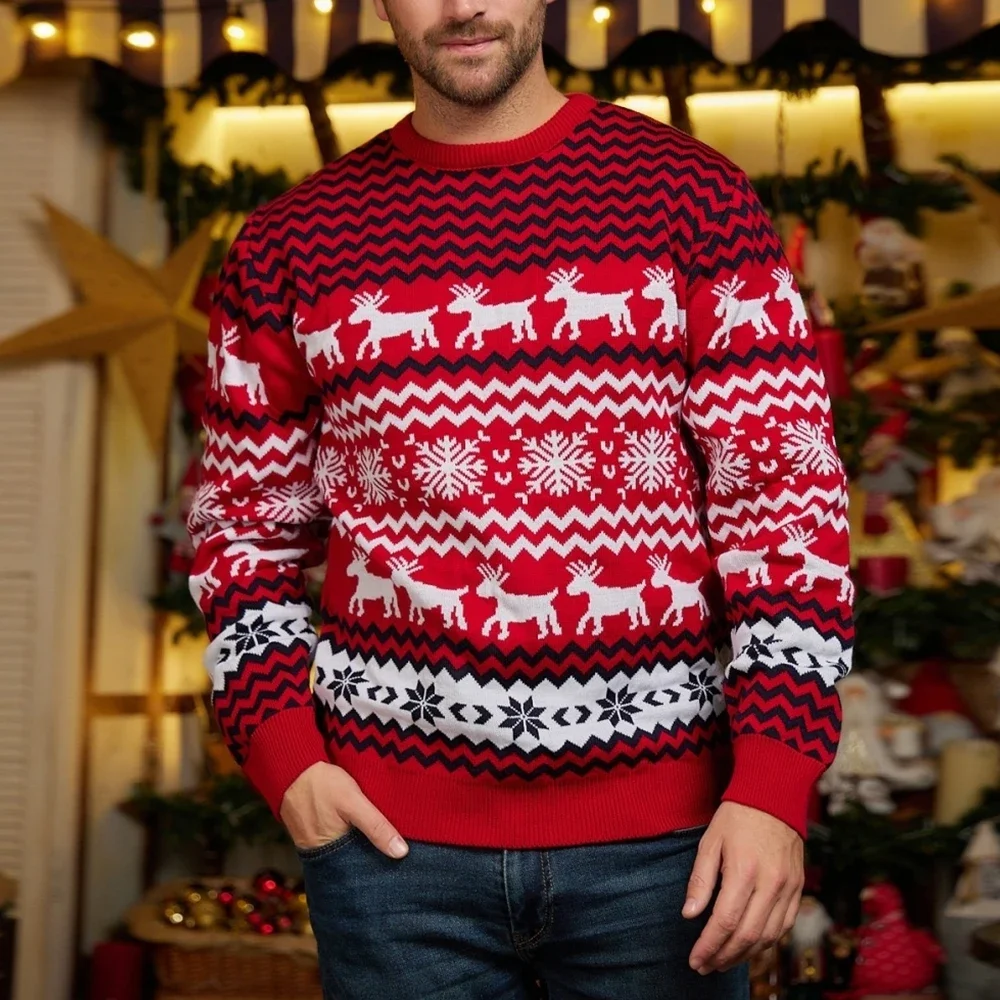 Новые зимние рождественские свитера модные вязаные пуловеры с круглым вырезом и