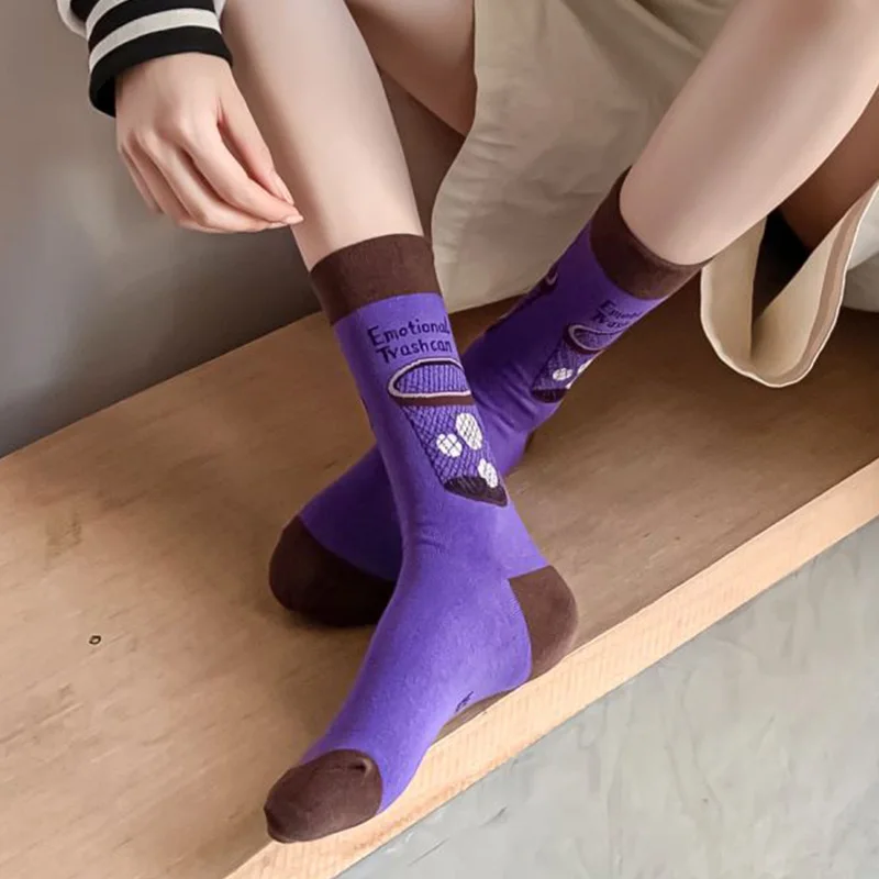 5 Pairs Korean Style Women Socks Cartoon Print Winter Socks Cotton Long Cute Japanese Fashion Female Luxury Cycling Leg Warmers