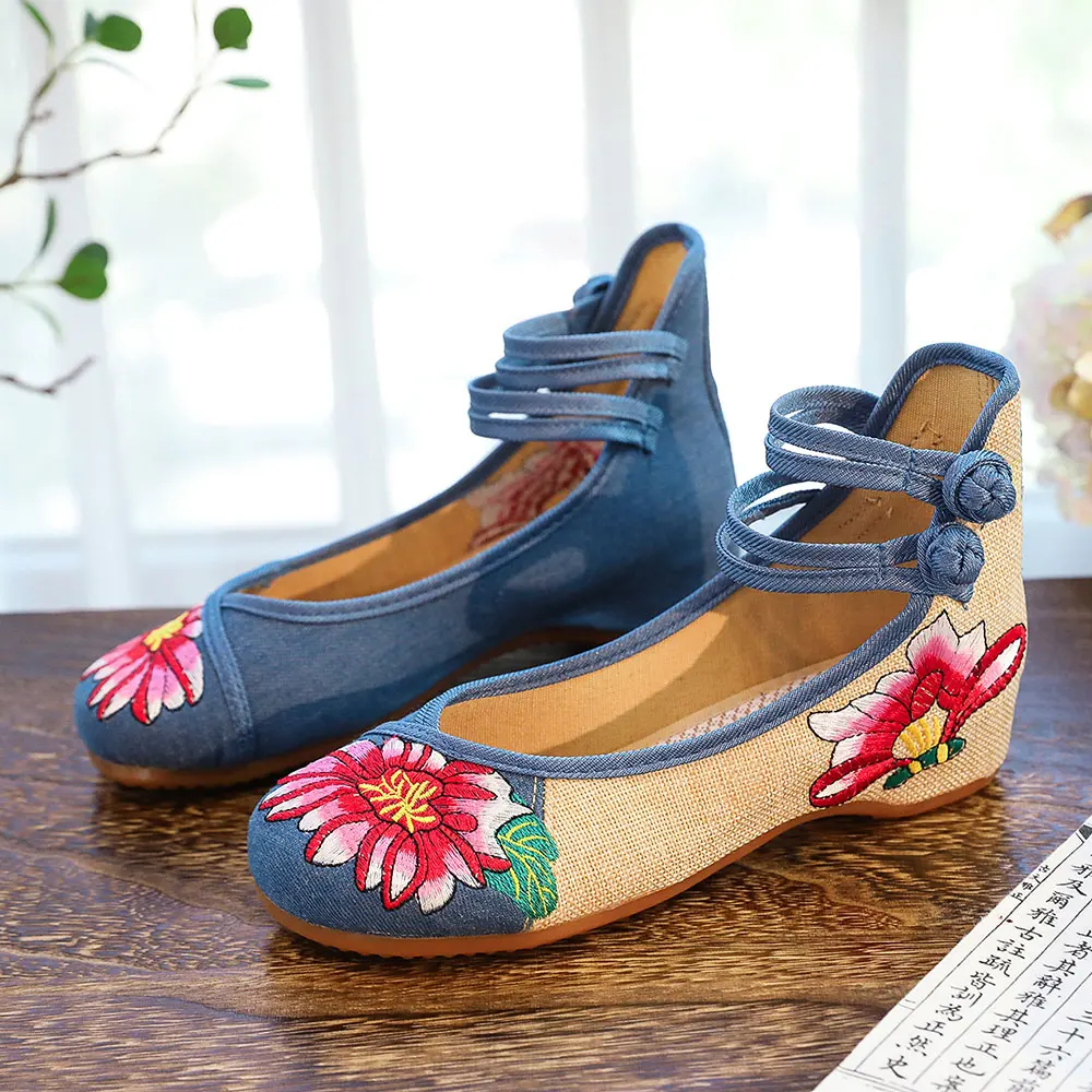 

Женские балетки ручной работы YRZP, удобные мягкие холщовые туфли на плоской подошве, с цветочной вышивкой, в стиле ретро, из хлопчатобумажной...