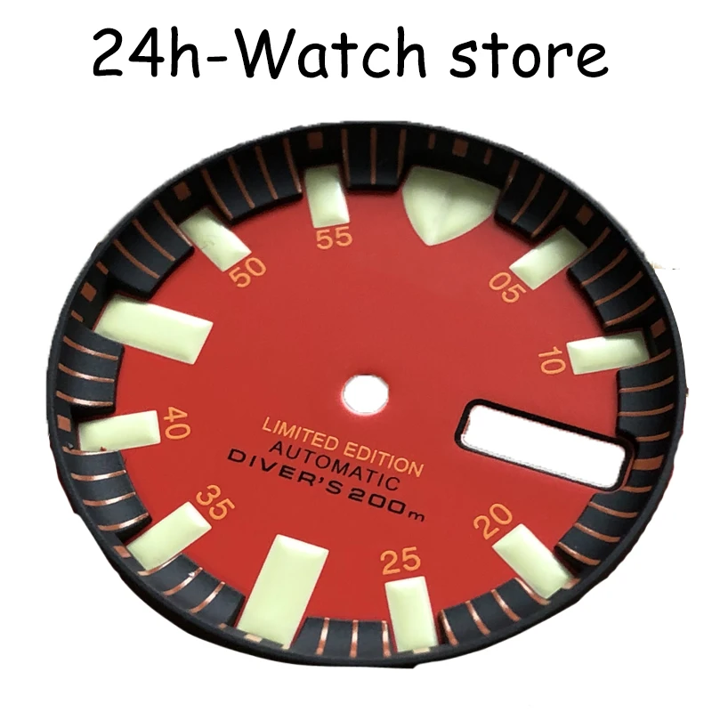 Enlarge 24 hours-Watch red dial with s logo super japan C3 lume fit nh35 /nh36 auto movement  super quality Diving watch accessories