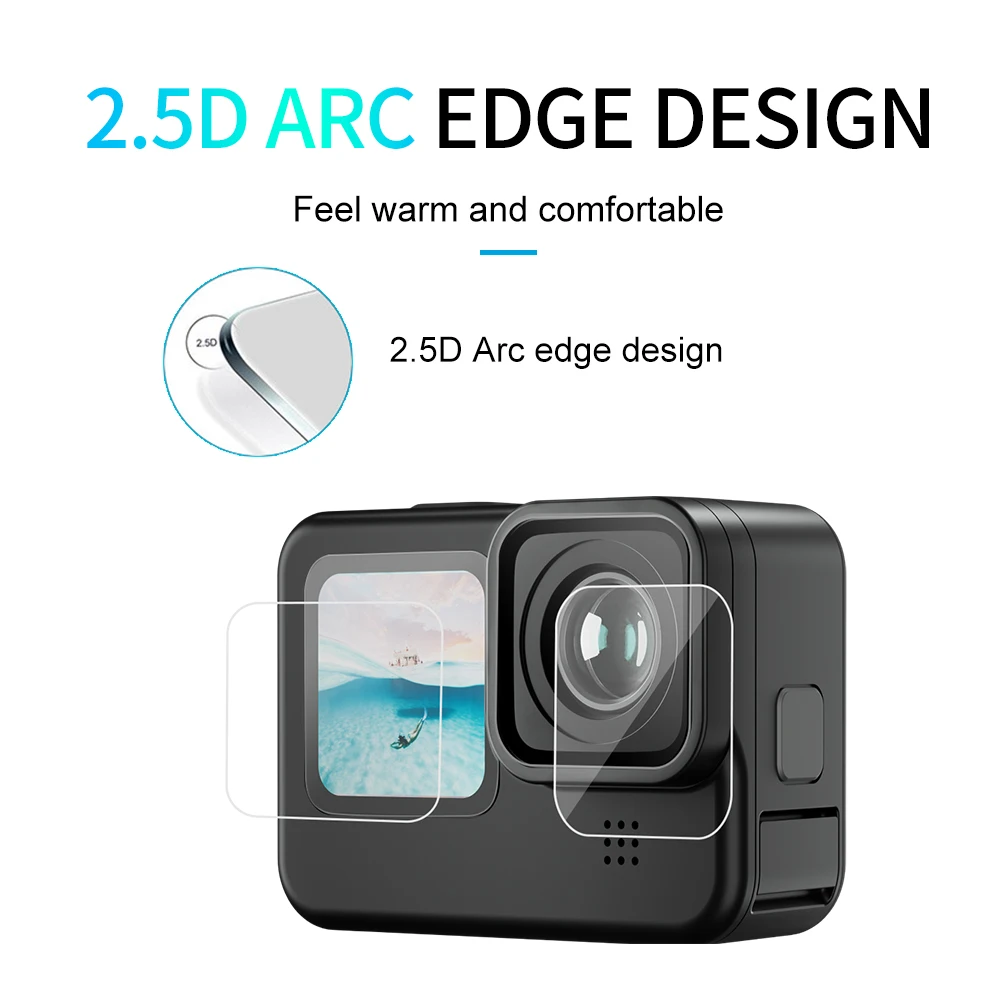 Закаленное стекло TELESIN для защиты экрана чехол GoPro Hero 10 9 Черная защитная пленка