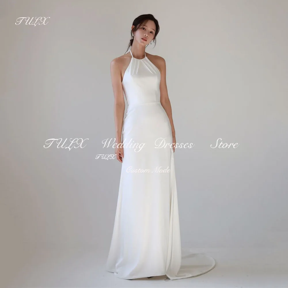 TULX простое корейское свадебное платье без рукавов с лямкой на шее русалки
