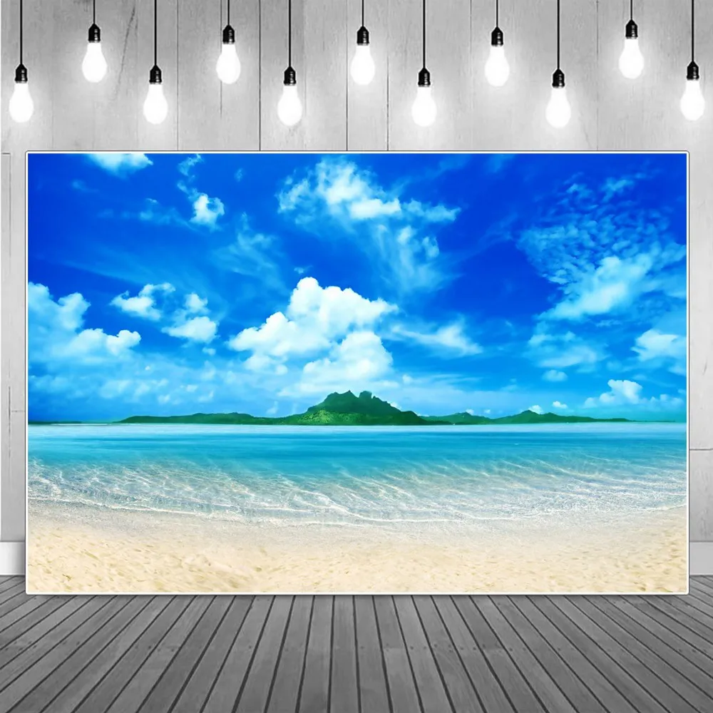 

Фон для фотосъемки с изображением океана острова пляжа дня рождения для детей с изображением морского побережья путешествий облаков песко...