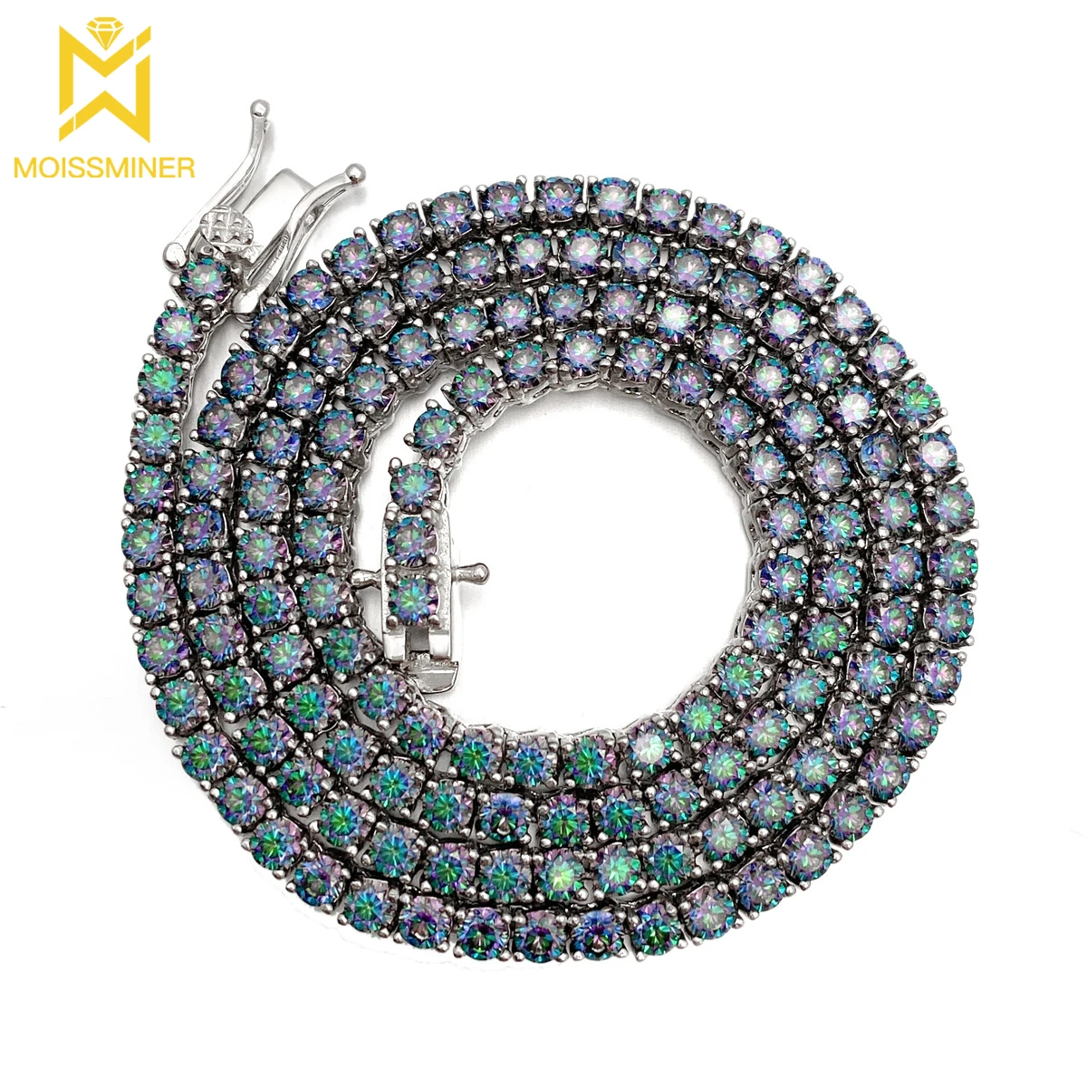 4mm Blue Moissanite Tennis Necklaces S925 Silver Tennis Chain Choker for Women Men Real Diamond Pass Tester With GRA Free Shippi