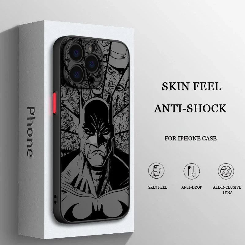 

Superhero Batman Black comics Phone Case For iPhone 13 12 11 XS XR X Pro MAX Plus Samsung S20 S21 S22 Frosted Translucent matte