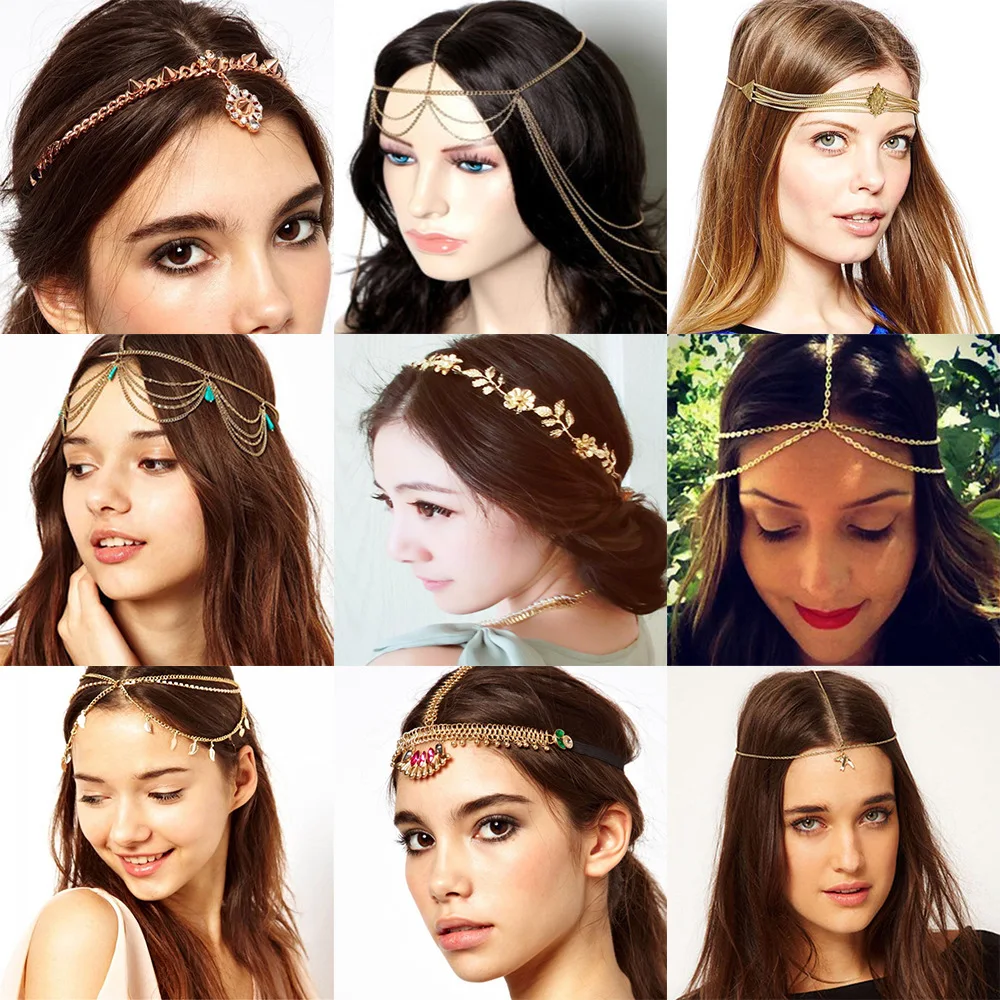 Boho Draping Crystal Bride Hair Accesories Fashion Elegant Head Chains Hair Jewelry Wedding Hairstyles Headpiece Women Headband