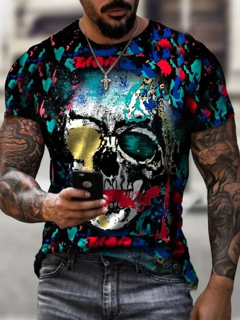 

2023 New Summer Goth Skull T Shirt Men Fashion Clothing 3d Print Short Sleeved Casual T-shirt Streetwear Tops Tee Clothes