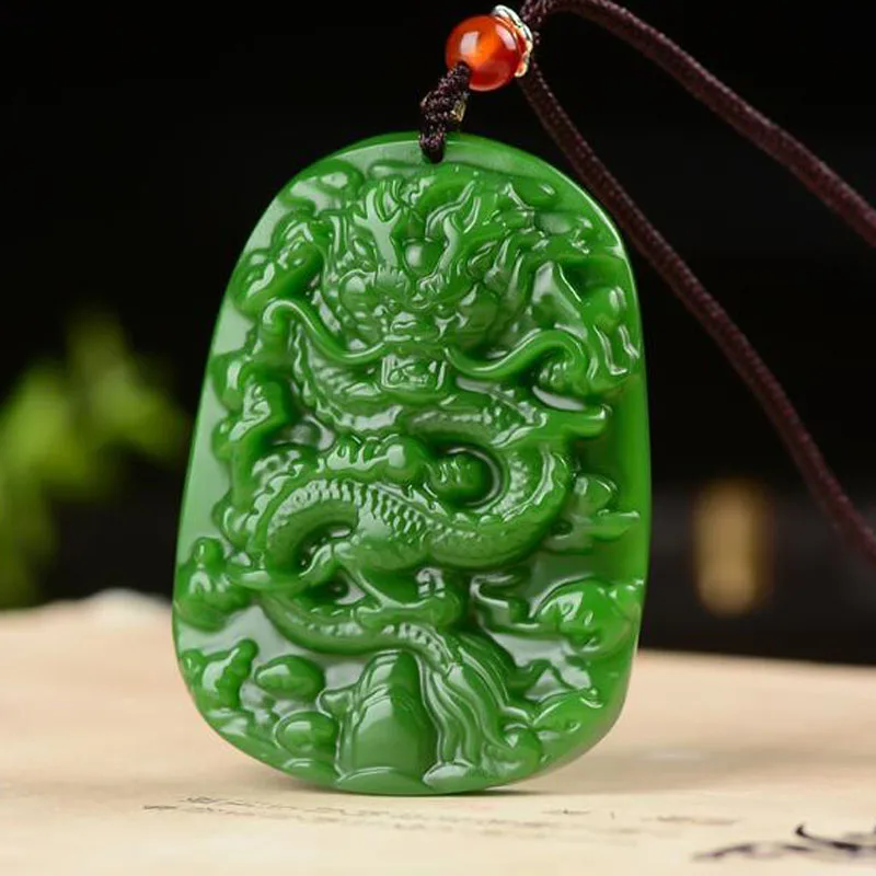 Natural Green Jade Dragon Pendant Jadeite Fashion Amulet Carved  Green Charm Fashion Gifts Amulet for Women Men Luck Gifts