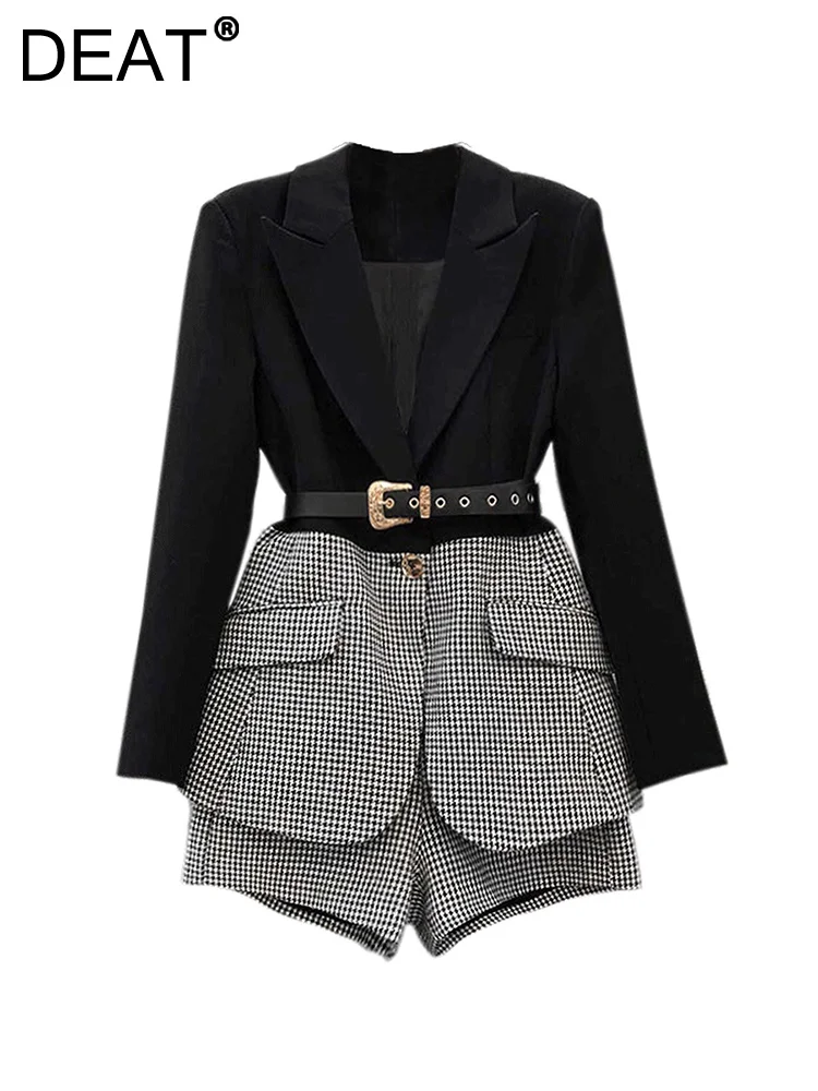 

[DEAT] Wide Leg Pants Two Piece Suit Contrast Color New Lapel Long Sleeve Black Slim Fit Women Fashion Tide Spring 2023 13V1770