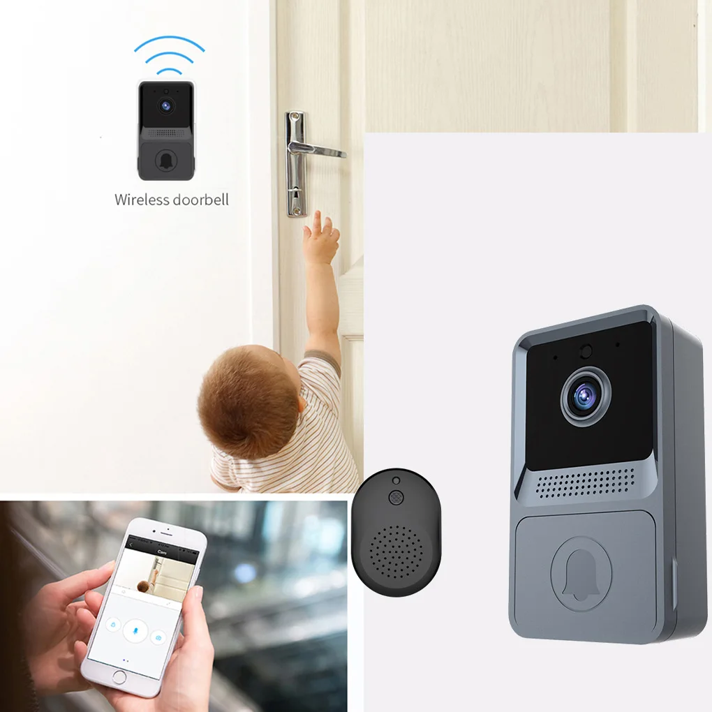 

Smart Doorbell with Chime Wireless Bell Vision Digital Peephole Two Way Surveillance Bells Home Supplies Black